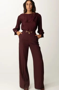 Elisabetta Franchi Pantaloni Palazzo In Satin con MorsettoROUGE NOIR/BURRO