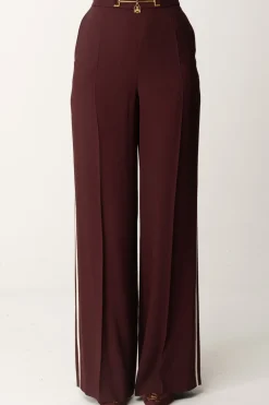 Elisabetta Franchi Pantaloni Palazzo In Satin con MorsettoROUGE NOIR/BURRO
