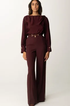 Elisabetta Franchi Pantaloni Palazzo In Satin con MorsettoROUGE NOIR/BURRO