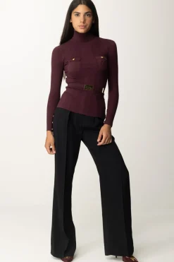 Elisabetta Franchi Pantalone Dritto In Crêpe Enver SatinNERO