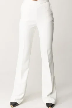 Elisabetta Franchi Pantaloni Flared con Logo In VitaAVORIO