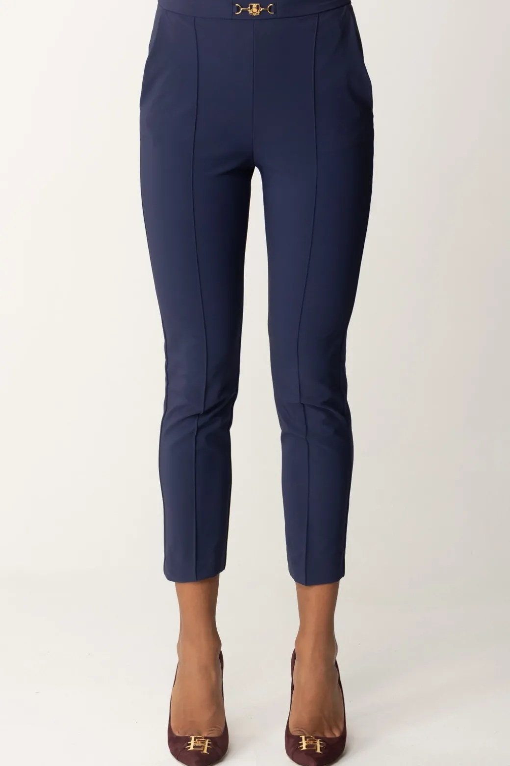 Elisabetta Franchi Pantaloni Dritti In Tessuto TecnicoNAVY