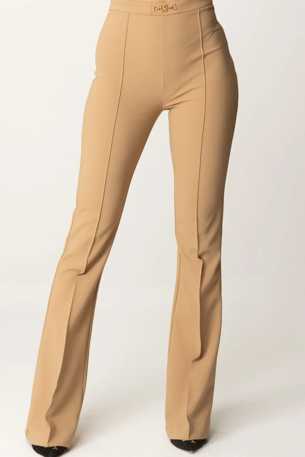 Elisabetta Franchi Pantaloni In Crepe Stretch con Morsetto In VitaCAMEL