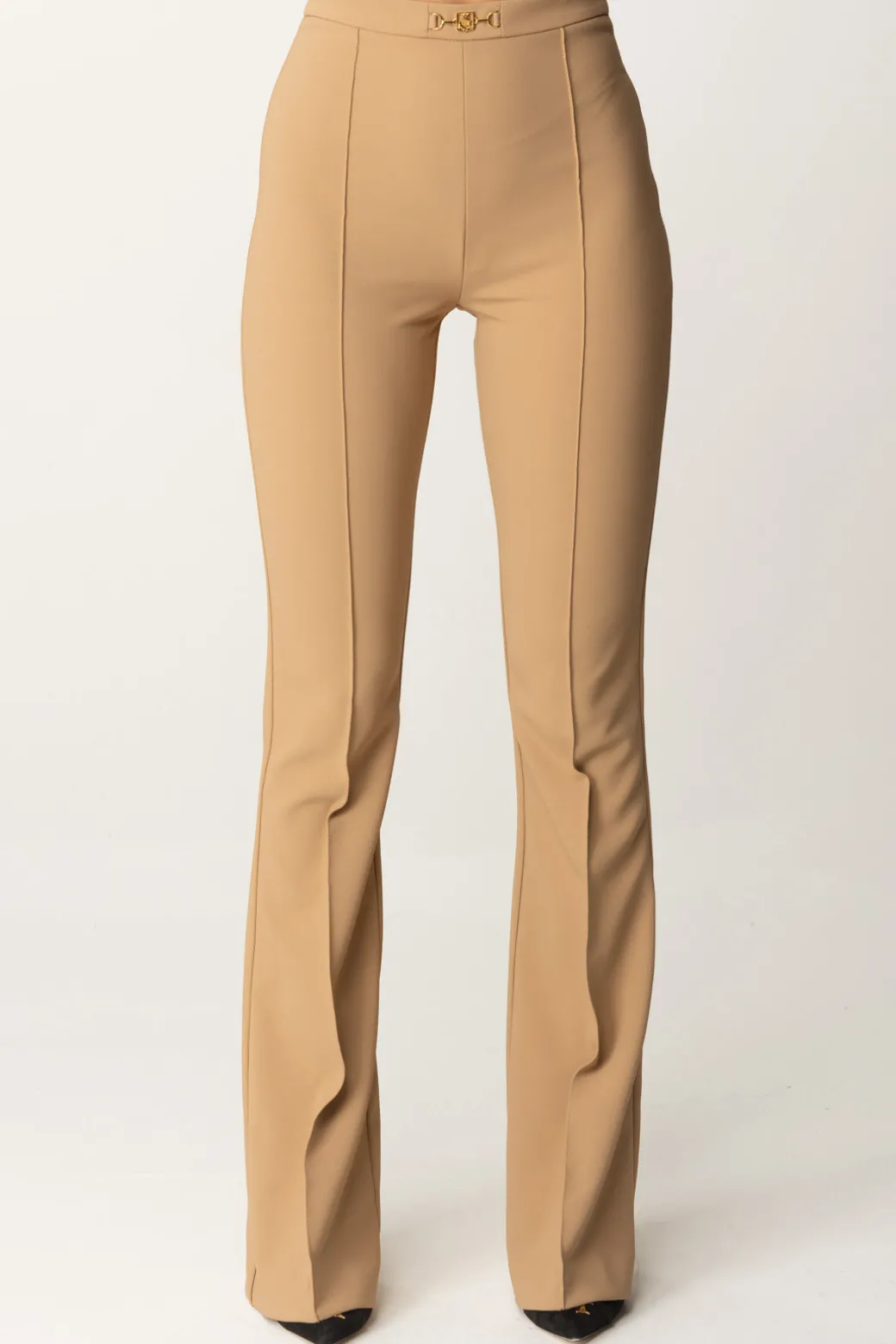 Elisabetta Franchi Pantaloni In Crepe Stretch con Morsetto In VitaCAMEL