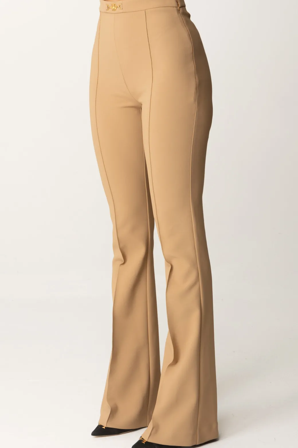 Elisabetta Franchi Pantaloni In Crepe Stretch con Morsetto In VitaCAMEL