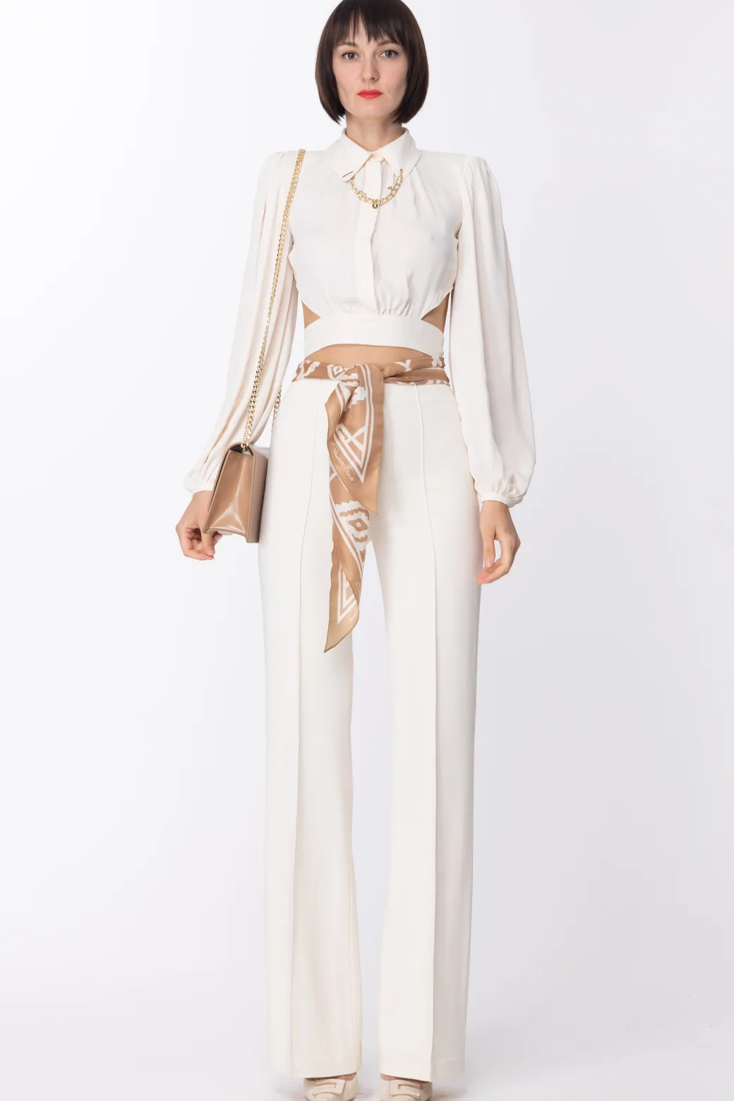 Elisabetta Franchi Pantalone a Zampa con Cintura FoulardBURRO