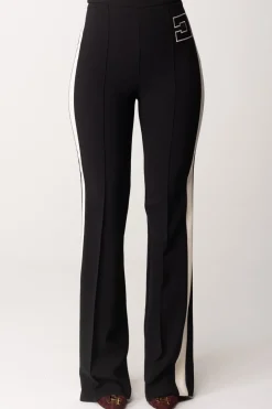 Elisabetta Franchi Pantaloni Svasati con Bande a ContrastoNERO/BURRO