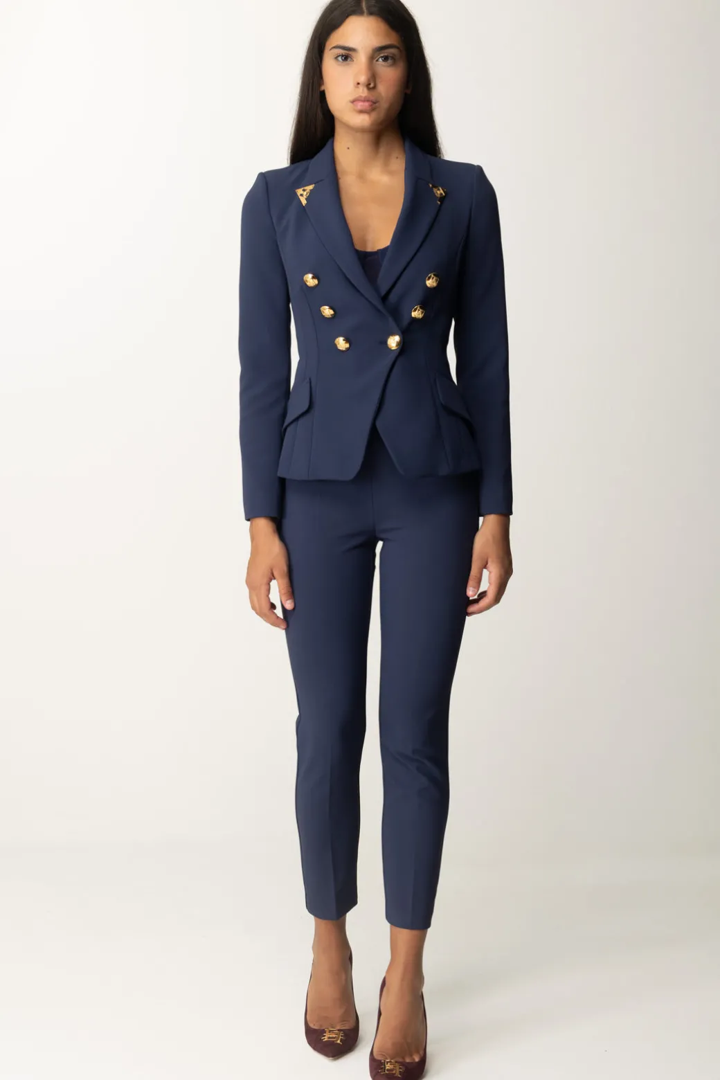 Elisabetta Franchi Pantaloni Dritti con Fascione con LogoNAVY