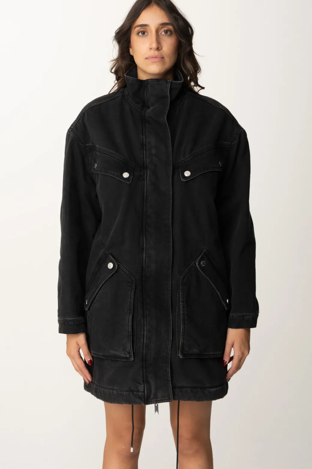 Elisabetta Franchi Parka Over In JeansNERO