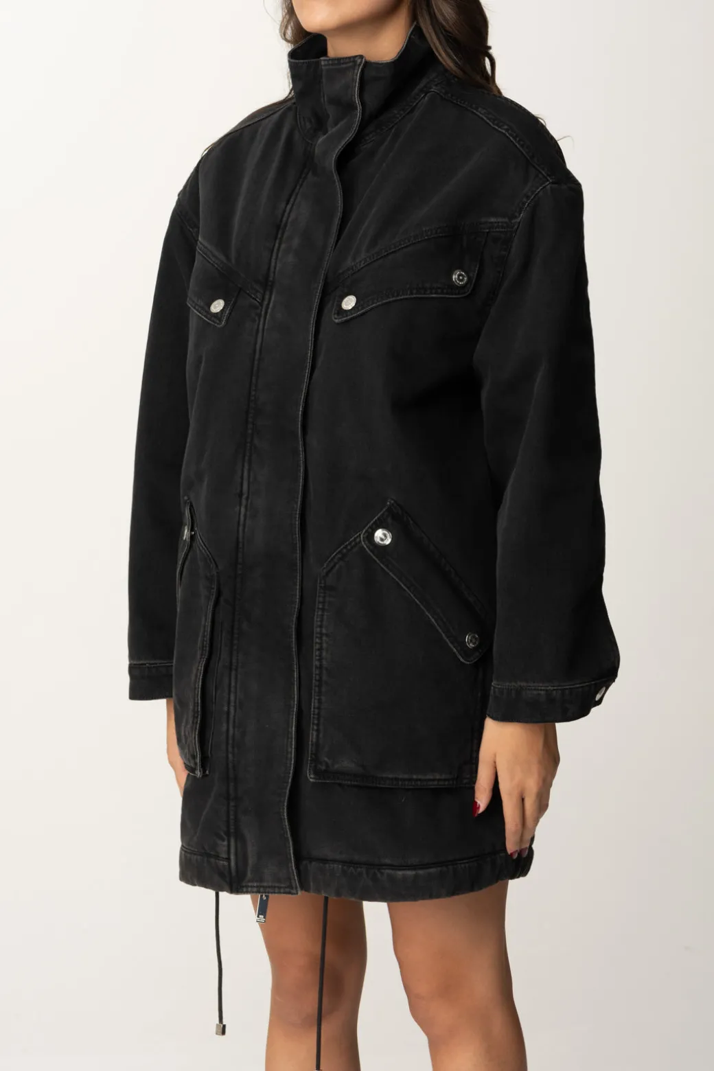 Elisabetta Franchi Parka Over In JeansNERO