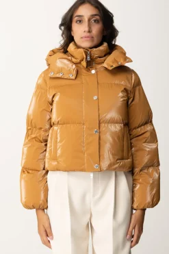 Elisabetta Franchi Piumino Crop In Nylon Effetto MetallizzatoBRONZE