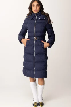 Elisabetta Franchi Piumino Lungo In Nylon LetteringNAVY