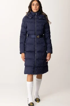 Elisabetta Franchi Piumino Lungo In Nylon LetteringNAVY