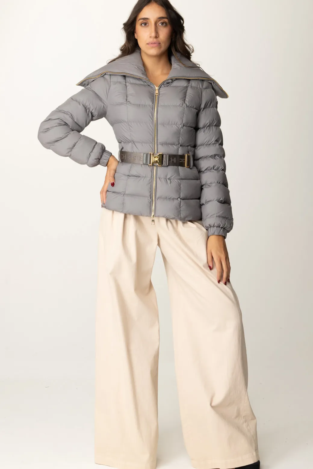 Elisabetta Franchi Piumino con Cintura e Maxi CollettoSTEEL