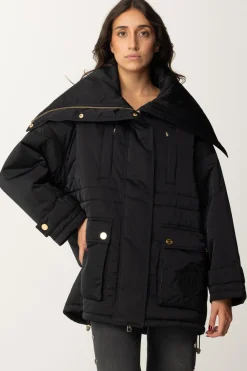 Elisabetta Franchi Piumino Stile Aviatore In Nylon SatinNERO