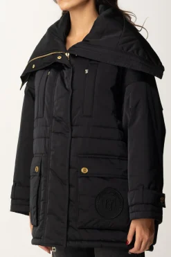 Elisabetta Franchi Piumino Stile Aviatore In Nylon SatinNERO