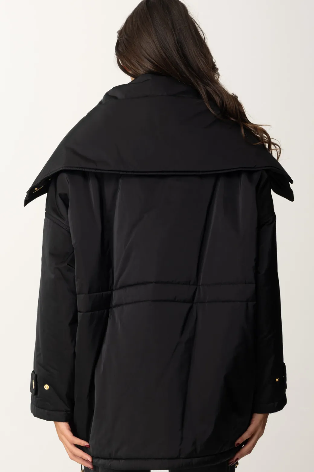 Elisabetta Franchi Piumino Stile Aviatore In Nylon SatinNERO