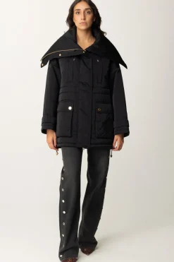 Elisabetta Franchi Piumino Stile Aviatore In Nylon SatinNERO