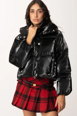 Elisabetta Franchi Piumino Crop In Nylon Effetto MetallizzatoNERO
