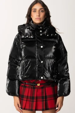 Elisabetta Franchi Piumino Crop In Nylon Effetto MetallizzatoNERO