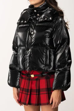 Elisabetta Franchi Piumino Crop In Nylon Effetto MetallizzatoNERO