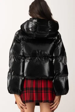 Elisabetta Franchi Piumino Crop In Nylon Effetto MetallizzatoNERO