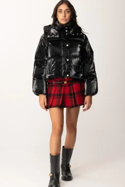 Elisabetta Franchi Piumino Crop In Nylon Effetto MetallizzatoNERO