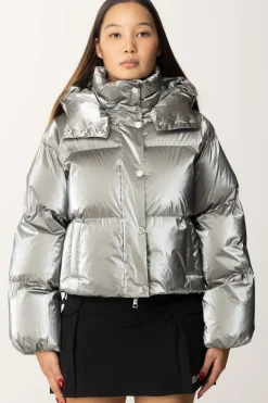 Elisabetta Franchi Piumino Crop In Nylon Effetto MetallizzatoSTEEL