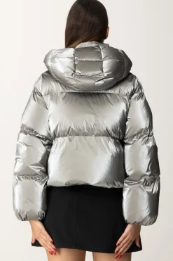 Elisabetta Franchi Piumino Crop In Nylon Effetto MetallizzatoSTEEL