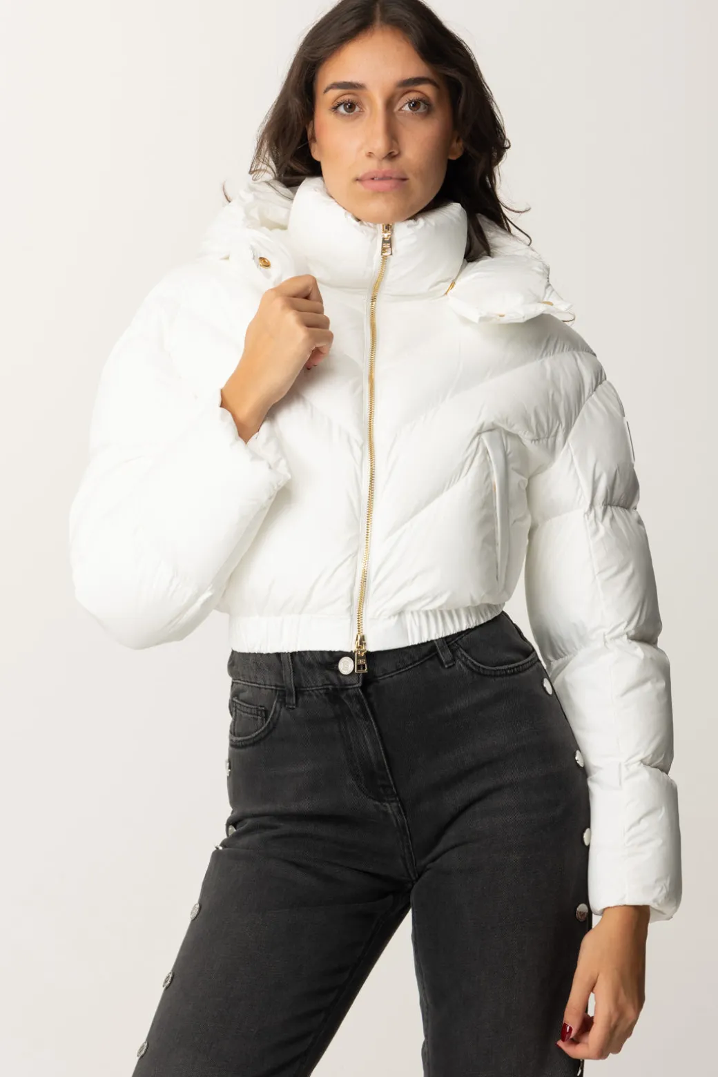 Elisabetta Franchi Piumino Crop In NylonAVORIO