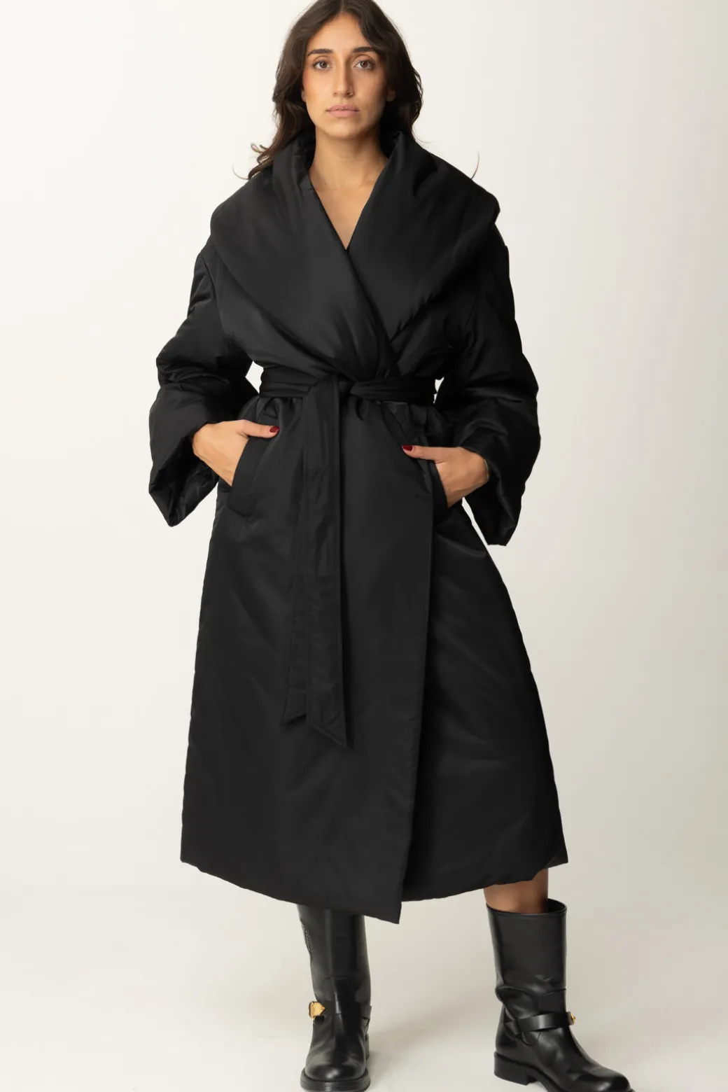 Elisabetta Franchi Piumino Lungo con Ampio ColloNERO