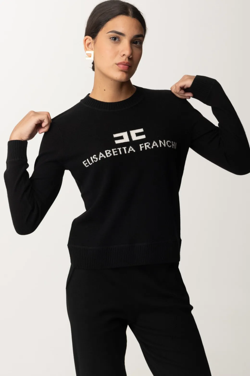 Elisabetta Franchi Pullover In Misto CashmereNERO/BURRO