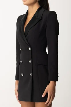 Elisabetta Franchi Robe Manteau In Crêpe Stretch con Revers In RasoNERO