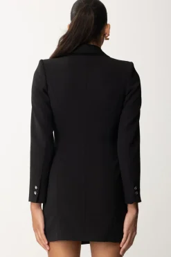 Elisabetta Franchi Robe Manteau In Crêpe Stretch con Revers In RasoNERO