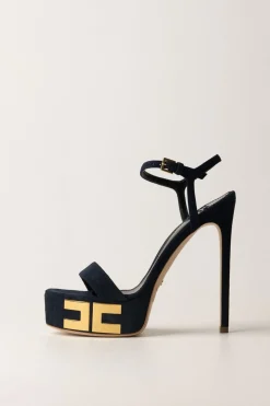 Elisabetta Franchi Sandali Scamosciati con Plateau e LogoNAVY