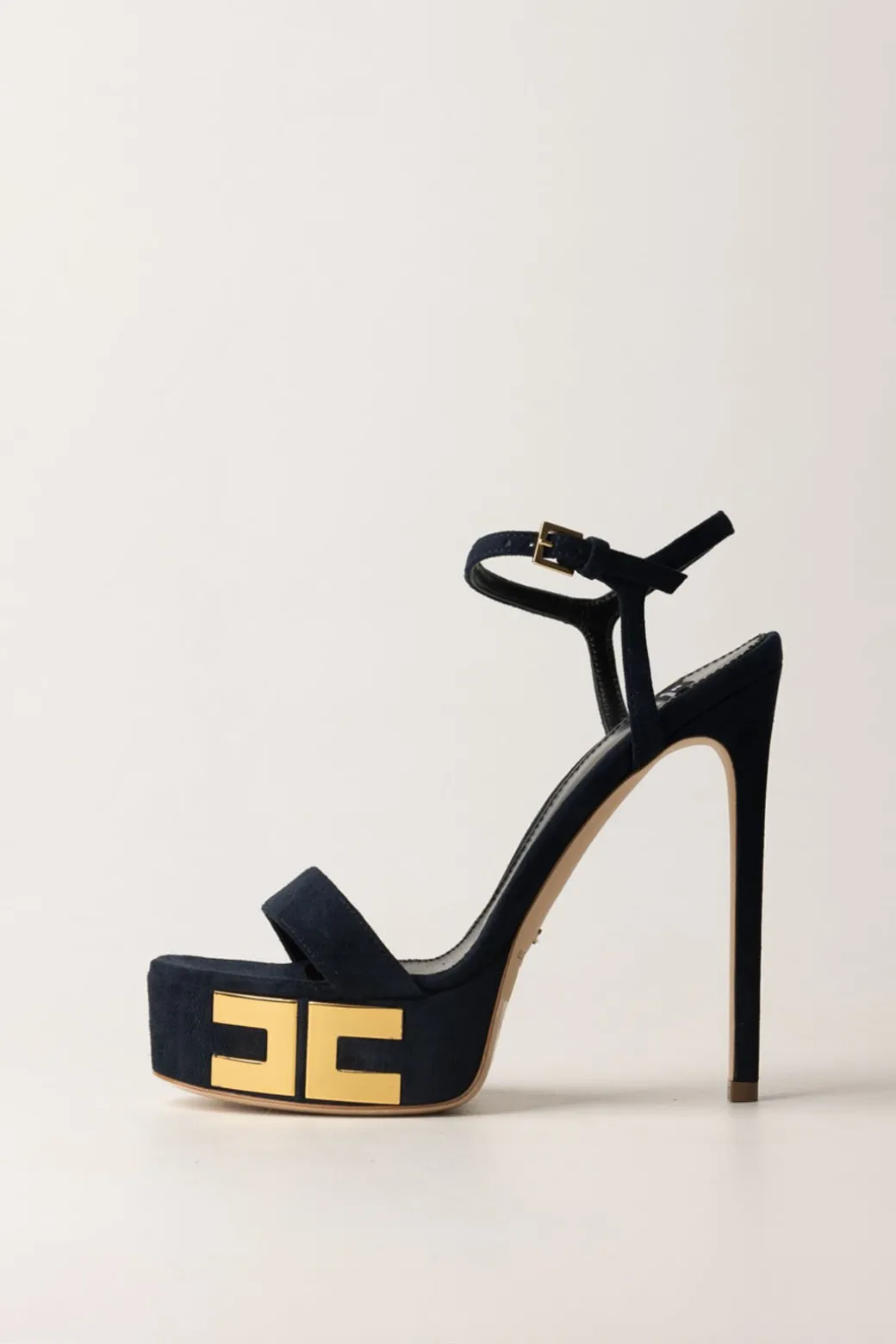 Elisabetta Franchi Sandali Scamosciati con Plateau e LogoNAVY