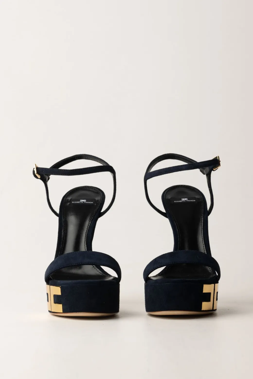 Elisabetta Franchi Sandali Scamosciati con Plateau e LogoNAVY