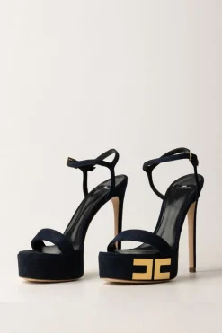 Elisabetta Franchi Sandali Scamosciati con Plateau e LogoNAVY