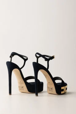 Elisabetta Franchi Sandali Scamosciati con Plateau e LogoNAVY