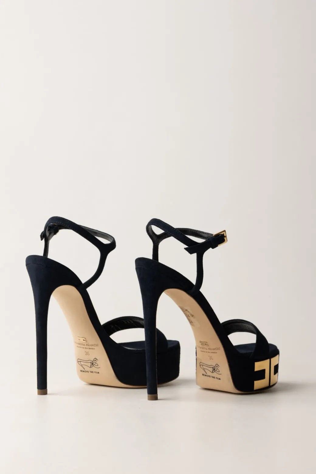 Elisabetta Franchi Sandali Scamosciati con Plateau e LogoNAVY