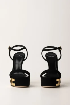 Elisabetta Franchi Sandali Scamosciati con Plateau e LogoNERO