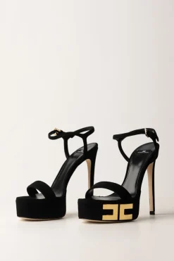 Elisabetta Franchi Sandali Scamosciati con Plateau e LogoNERO