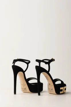 Elisabetta Franchi Sandali Scamosciati con Plateau e LogoNERO