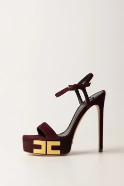 Elisabetta Franchi Sandali Scamosciati con Plateau e LogoROUGE NOIR