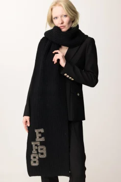 Elisabetta Franchi Sciarpa In Lana a Coste con Patch Stile CollegeNERO