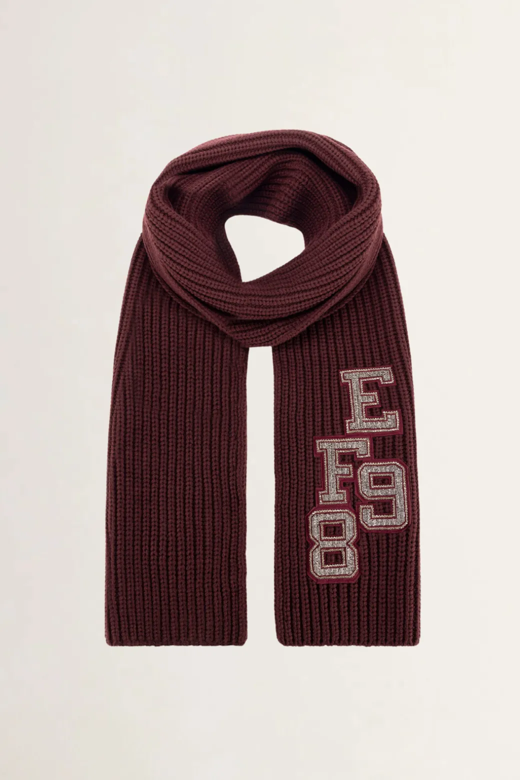 Elisabetta Franchi Sciarpa In Lana a Coste con Patch Stile CollegeROUGE NOIR