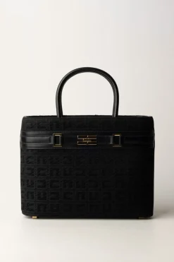 Elisabetta Franchi Shopper Grande In Tessuto Jacquard con MorsettoNERO