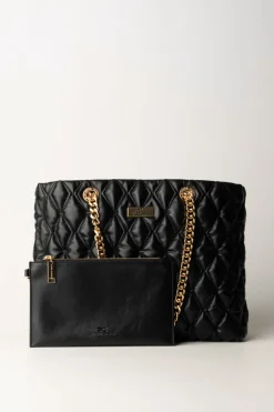 Elisabetta Franchi Shopper In Tessuto Embossed con Manici In CatenaNERO