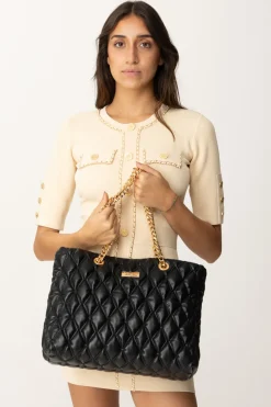 Elisabetta Franchi Shopper In Tessuto Embossed con Manici In CatenaNERO