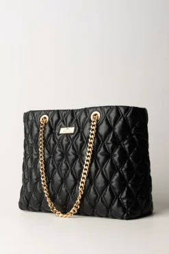 Elisabetta Franchi Shopper In Tessuto Embossed con Manici In CatenaNERO